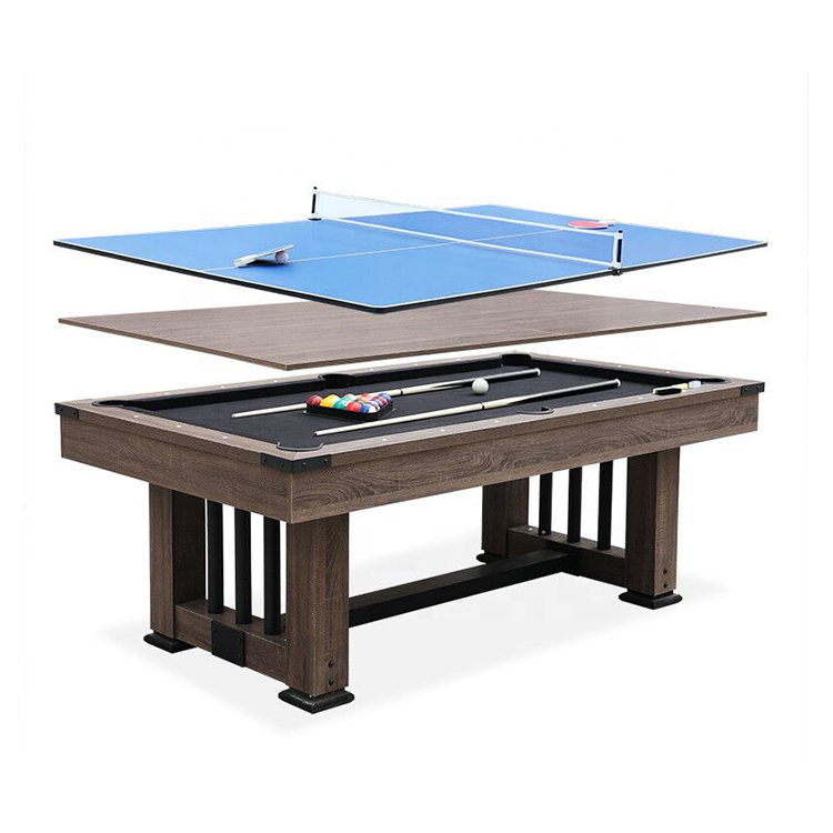 HPS-P730A 7FT 3 in 1 Professional Pool Dining Table Combo with Featured Fence Shape Feet, Billiard Table for Game  Room, Office, Family